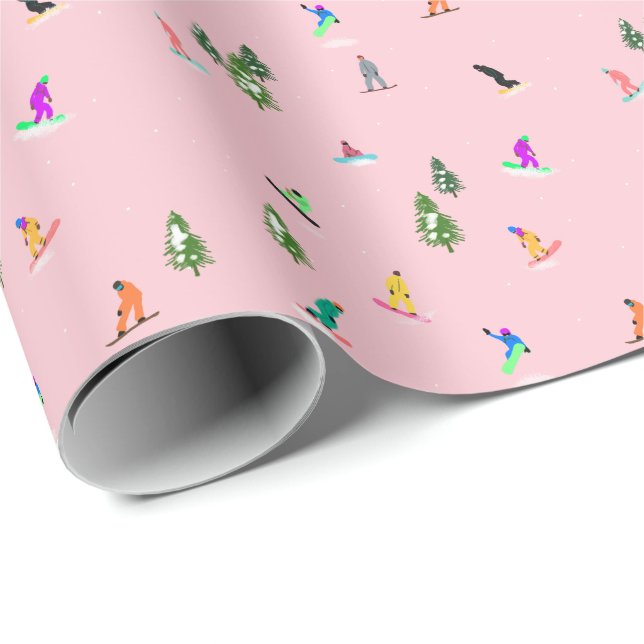 Papel De Regalo Snowboarders Rosado Snowboard Ilustracion (Esquina del rollo)