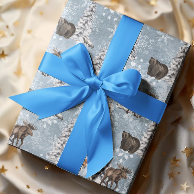 Papel De Regalo Snowflake árbol de Navidad Woodland Winter Moose (Subido por el creador)