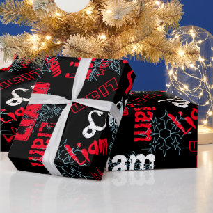 Papel De Regalo Snowflake Black Gift Wrft Nombre Cambio de rojo, b