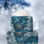Papel De Regalo Snowflake Blue Christmas<br><div class="desc">Copo de nieve dorado del árbol de Navidad azul con un papel de envoltura de fondo azul.</div>