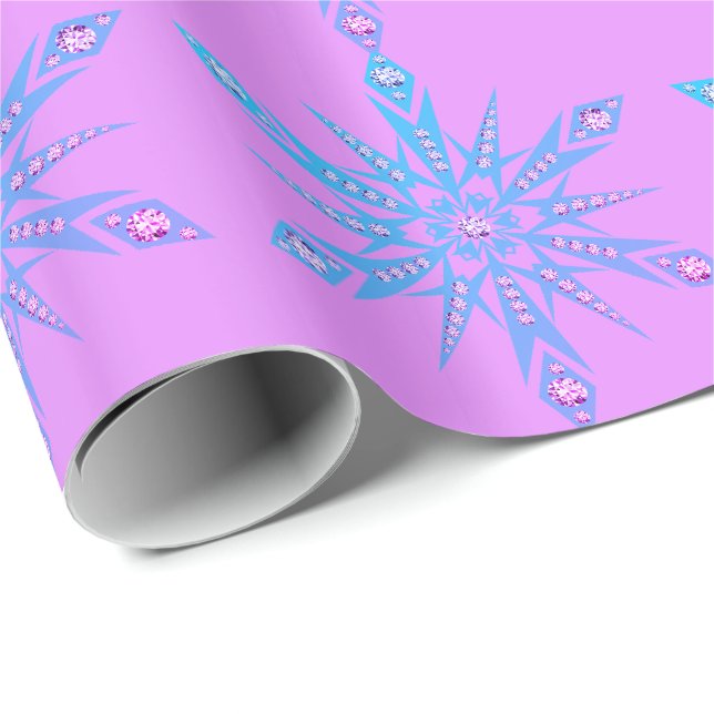 Papel De Regalo Snowflake Diamond retro azul violeta mediados de s (Esquina del rollo)