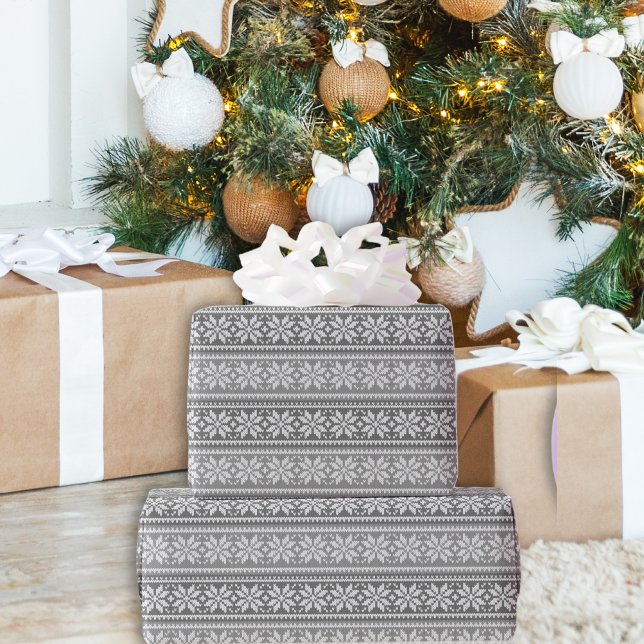 Papel De Regalo Snowflake Knit Sweater Pattern Winter Gris (Subido por el creador)