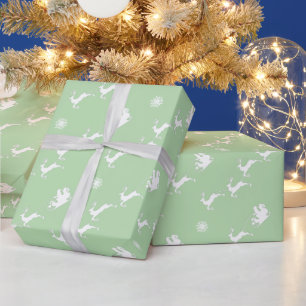 Papel De Regalo Snowflake y Santa con Sleigh en verde claro