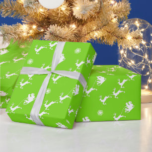 Papel De Regalo Snowflake y Santa con verde florido de Sleigh