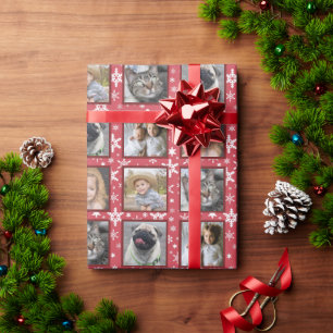 Papel De Regalo Snowflakes 5 Personalizado Collage de fotos famili