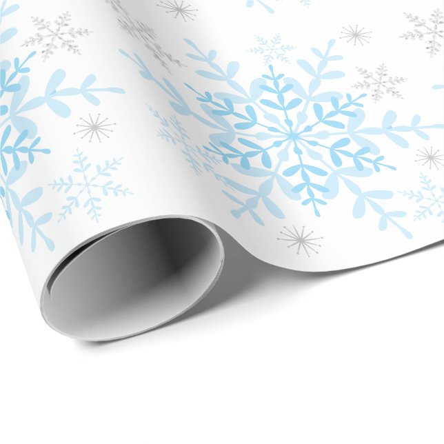 Papel De Regalo Snowflakes Blue Silver Winter Baby Shower (Esquina del rollo)