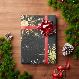 Papel De Regalo Snowflakes Gold Black Xmas Navidades Regalo