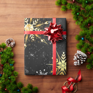 Papel De Regalo Snowflakes Gold Black Xmas Navidades Regalo