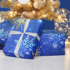 Papel De Regalo Snowflakes Gold Blue Xmas Navidades Regalo