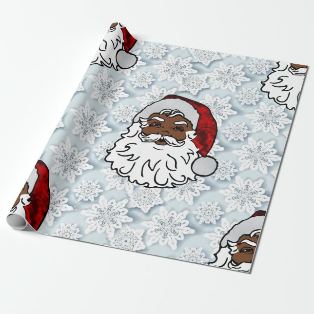 Papel De Regalo snowflakes santa negra africana (Desenrollado)