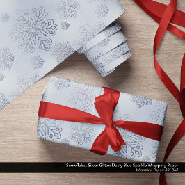 Papel De Regalo Snowflakes Silver Purpurina Dusty Blue Sparkle