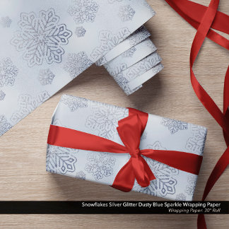 Papel De Regalo Snowflakes Silver Purpurina Dusty Blue Sparkle