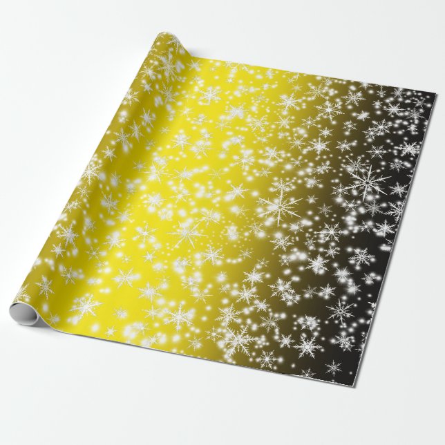 Papel De Regalo Snowflakes y Sparkles por la luz amarilla (Desenrollado)