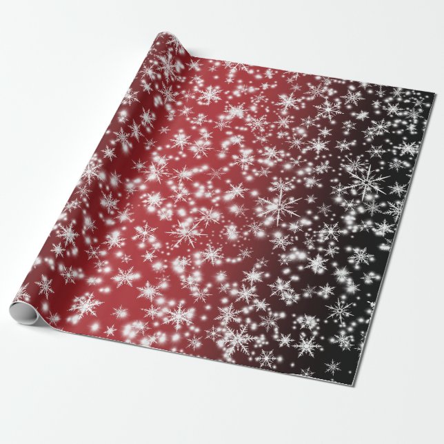 Papel De Regalo Snowflakes y Sparkles por la luz roja (Desenrollado)