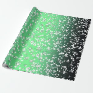 Papel De Regalo Snowflakes y Sparkles por la luz verde