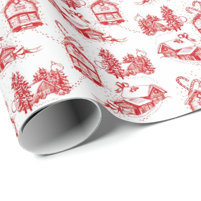 Papel De Regalo Snowley Navidades Toile | rollo simple rojo  (Esquina del rollo)