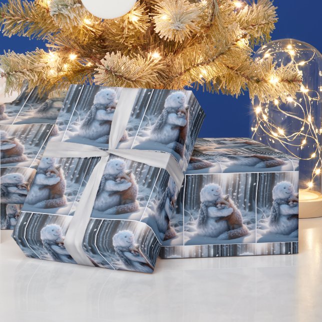 Papel De Regalo Snowman abrazando a Fox (Vacaciones)