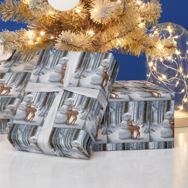 Papel De Regalo Snowman abrazando un amanecer en el bosque de invi (Vacaciones)