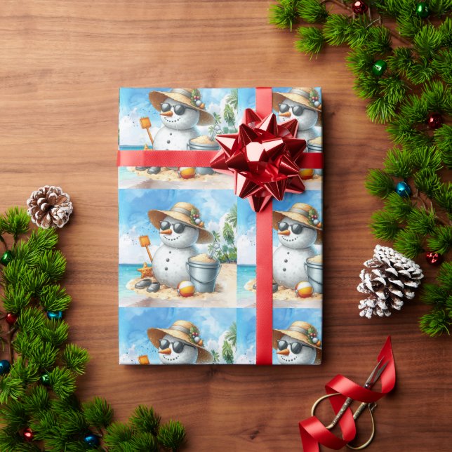 Papel De Regalo Snowman at the beach during Christmas holiday  (Regalo de vacaciones)