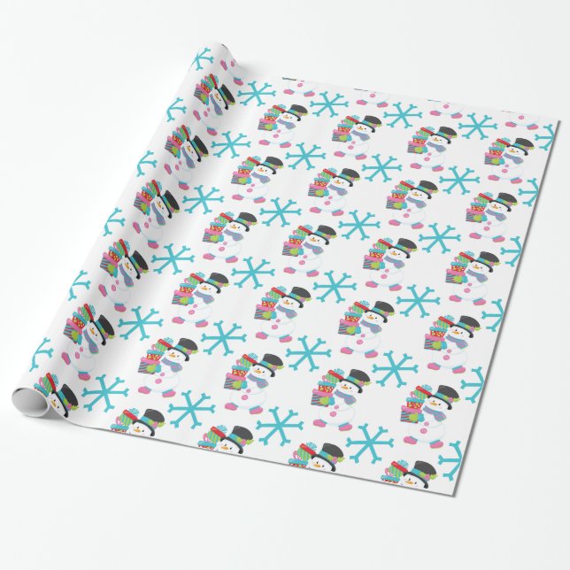 Papel De Regalo Snowman con paquete de regalo (Desenrollado)