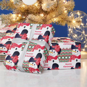 Papel De Regalo Snowman con rojo