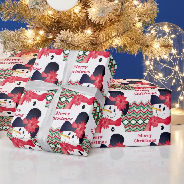 Papel De Regalo Snowman con rojo (Vacaciones)