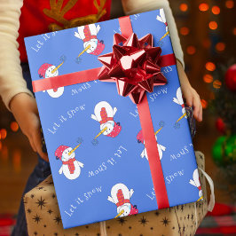 Papel De Regalo Snowman con un copo de nieve deja que nieve