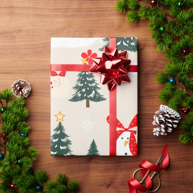 Papel De Regalo Snowman de invierno y árboles de Navidad (Regalo de vacaciones)