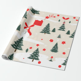 Papel De Regalo Snowman de invierno y árboles de Navidad