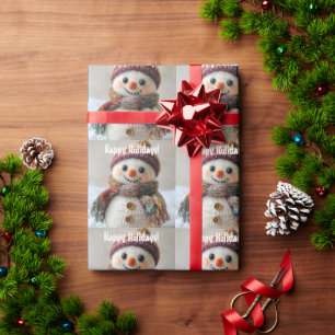 Papel De Regalo Snowman de lana adorable con diseño de Gorra y buf