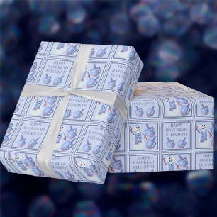 Papel De Regalo Snowman Dreidels Cute Chils Name Happy Hanukkah