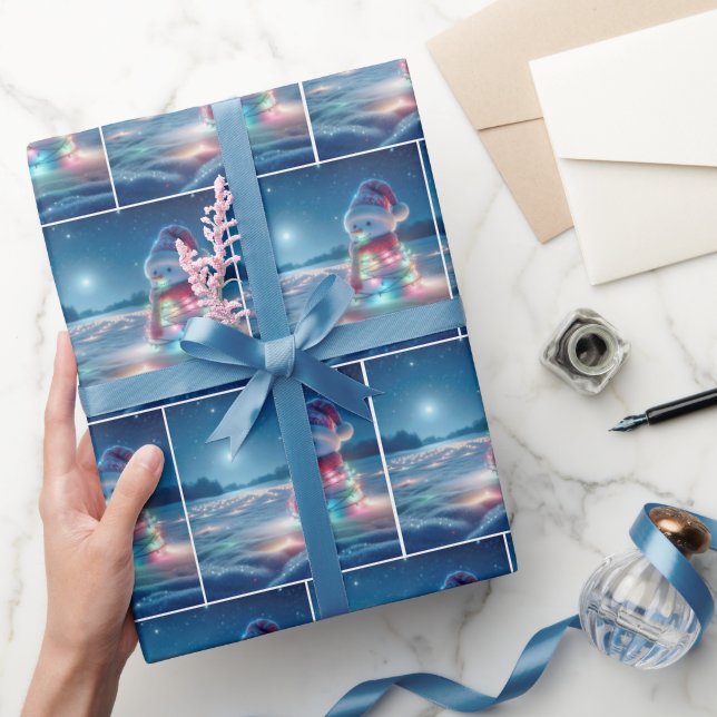 Papel De Regalo Snowman enreda En Luces De Navidades Brillantes (Regalar)