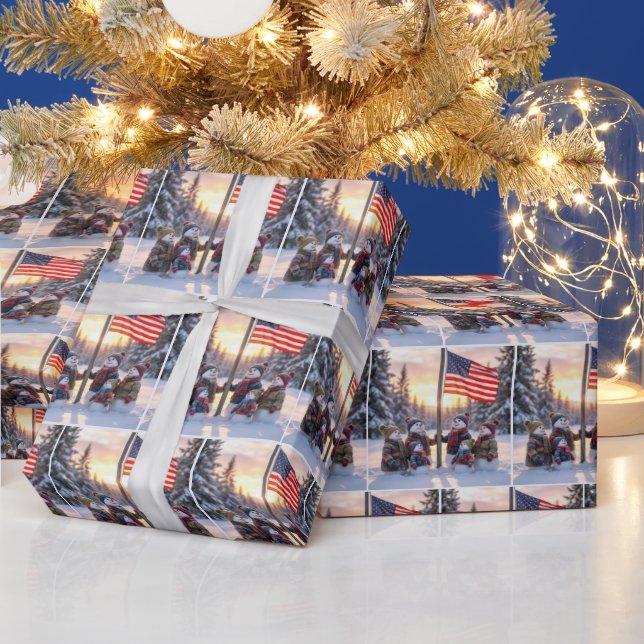 Papel De Regalo Snowman Family Gathering Around a Flagpole (Vacaciones)