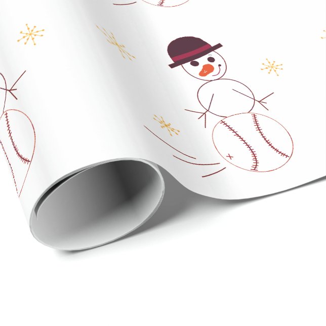Papel De Regalo Snowman jugando al béisbol (Esquina del rollo)