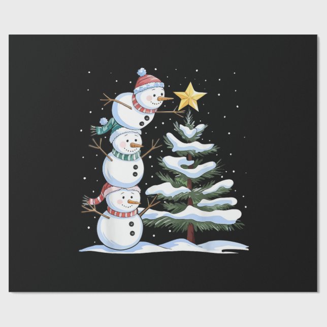 Papel De Regalo Snowman Merry Christmas Santa Claus Tree Snow Fami (Superficie plana)