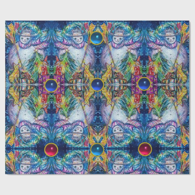 Papel De Regalo SNOWMAN, NAVIDAD ÁRBOL, JUGUETES, GEMSTONES Resume (Superficie plana)