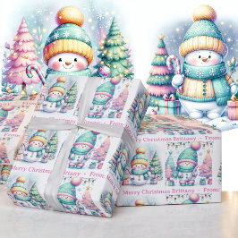 Papel De Regalo Snowman personaliza a Navidades de Chicas de nombr