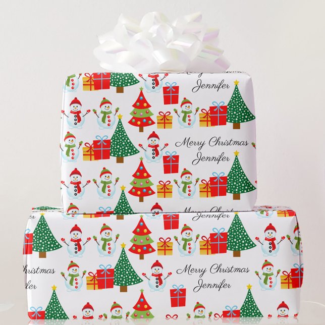 Papel De Regalo Snowman Personaliza el nombre de Navidades clásico (Subido por el creador)
