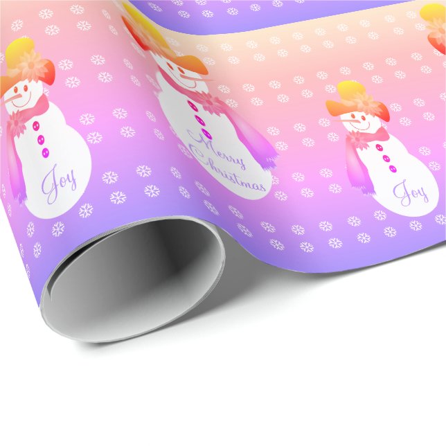 Papel De Regalo Snowman púrpura y rosa (Esquina del rollo)
