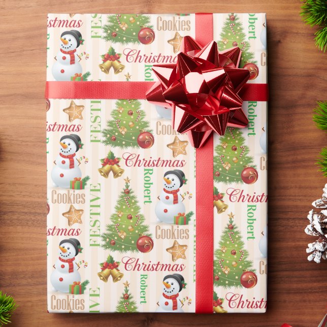 Papel De Regalo Snowman repite el nombre de un niño Navidad aburri (Subido por el creador)