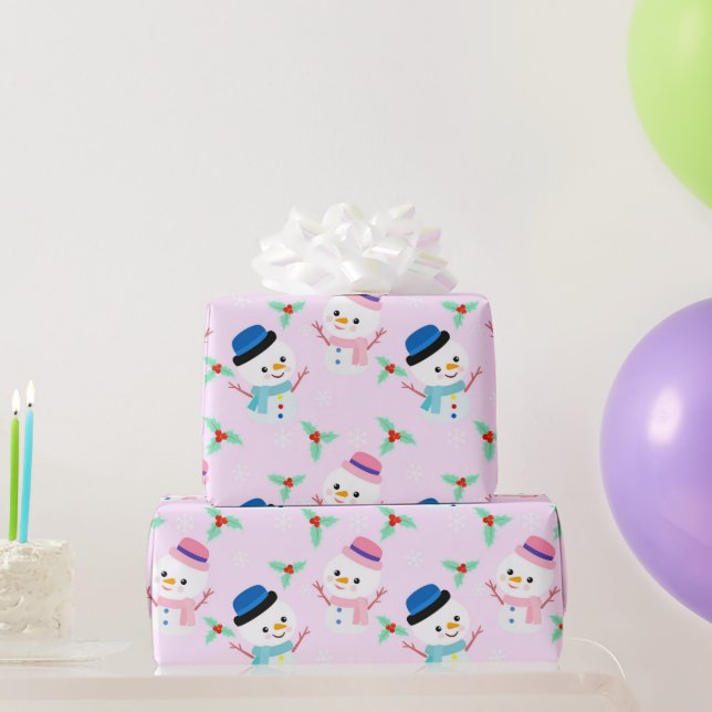 Papel De Regalo Snowman rosa de feriado de invierno | NAVIDADES (Regalos de fiesta)