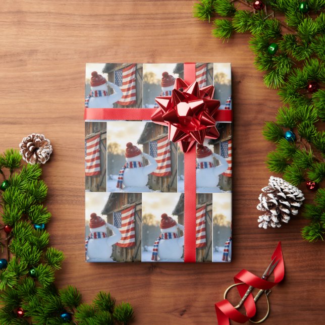 Papel De Regalo Snowman Saluting an American Flag (Regalo de vacaciones)