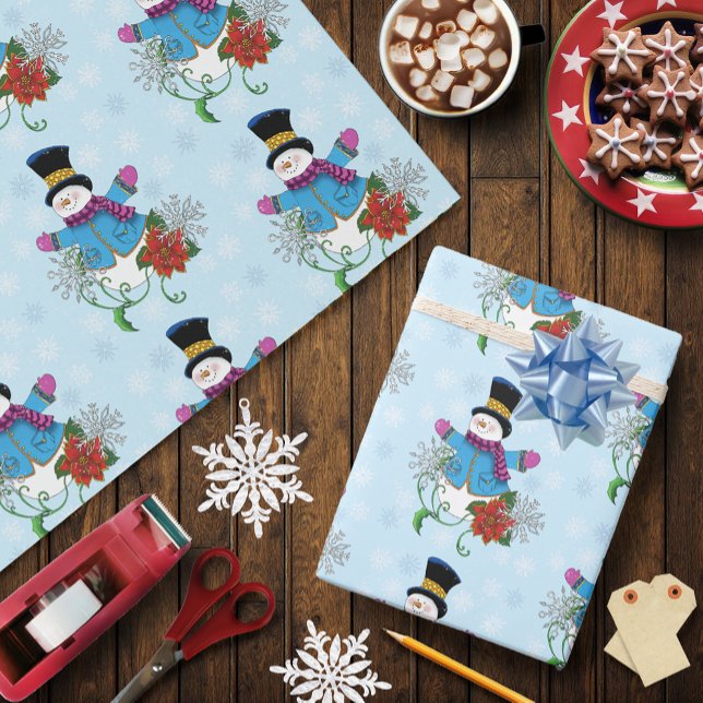 Papel De Regalo Snowman Snowflakes Poinsettia (Subido por el creador)