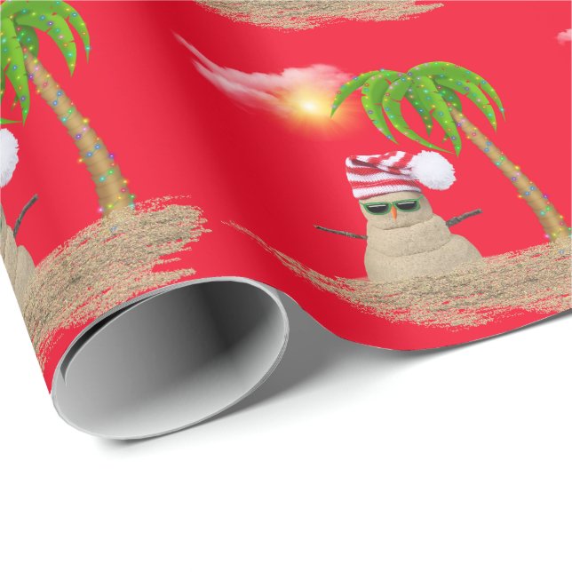 Papel De Regalo snowman tropical con palmera (Esquina del rollo)