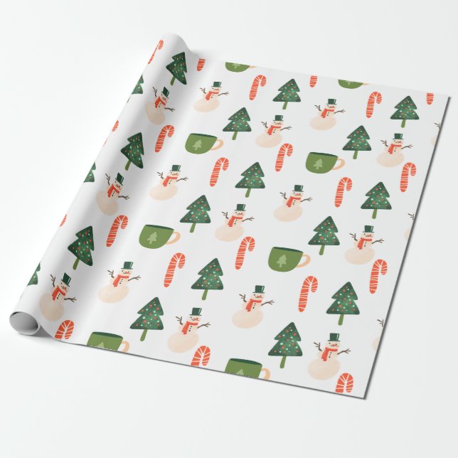 Papel De Regalo Snowman y Candy Cane (Desenrollado)