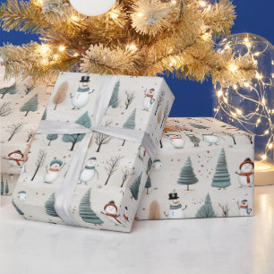 Papel De Regalo Snowmen caprichoso y árboles de Navidad