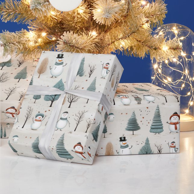 Papel De Regalo Snowmen caprichoso y árboles de Navidad (Vacaciones)