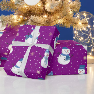 Papel De Regalo Snowmen con fondo morado