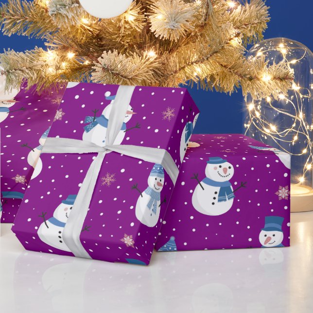 Papel De Regalo Snowmen con fondo morado (Vacaciones)