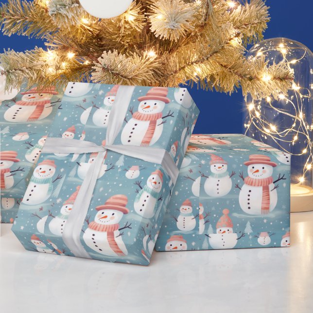 Papel De Regalo Snowmen Copos de Nieve Navidades Blue Modern (Vacaciones)